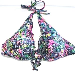 VICTORIA'S SECRET HALTER TIE SCALLOPED EDGE TRIANGLE BIKINI SWIM TOP SIZE 36 MED